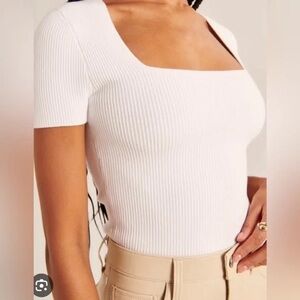 Abercrombie & Fitch Cream Ribbed Short Sleeve Tee